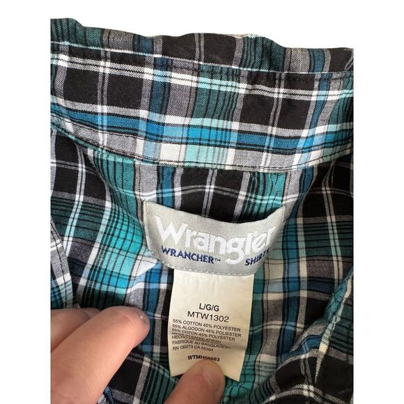 Wrangler Western Shirts Pearl Snap Flannel green/blue plaid Large - Picture 4 of 5